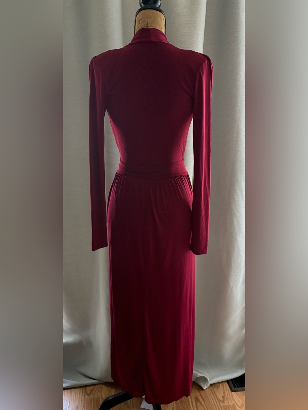 Fashion Nova Burgundy Long-Sleeve Deep V Maxi Dress - Picture 3 of 6